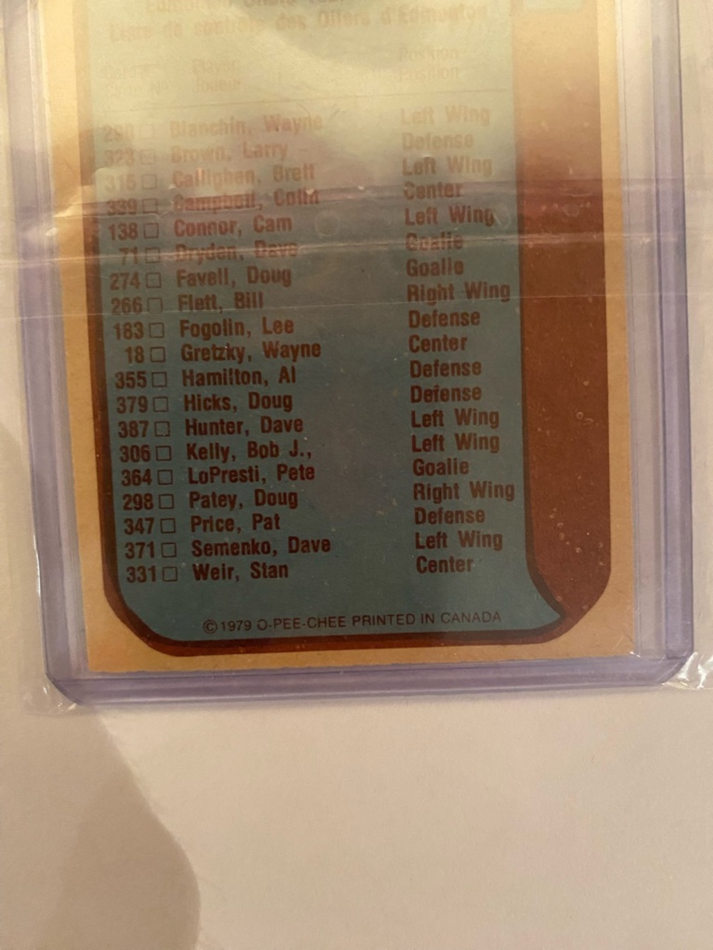 1979-80 O-Pee-Chee Edmonton Oilers Checklist #82 Unmarked Gretzky - Picture 6 of 6